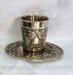 Silver Plate Kiddush Cup W/Plate (KC-AVI101S)
