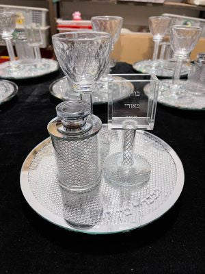 Crystal Havdalla Set with Tray Silver Lattice Design (HV-12823)