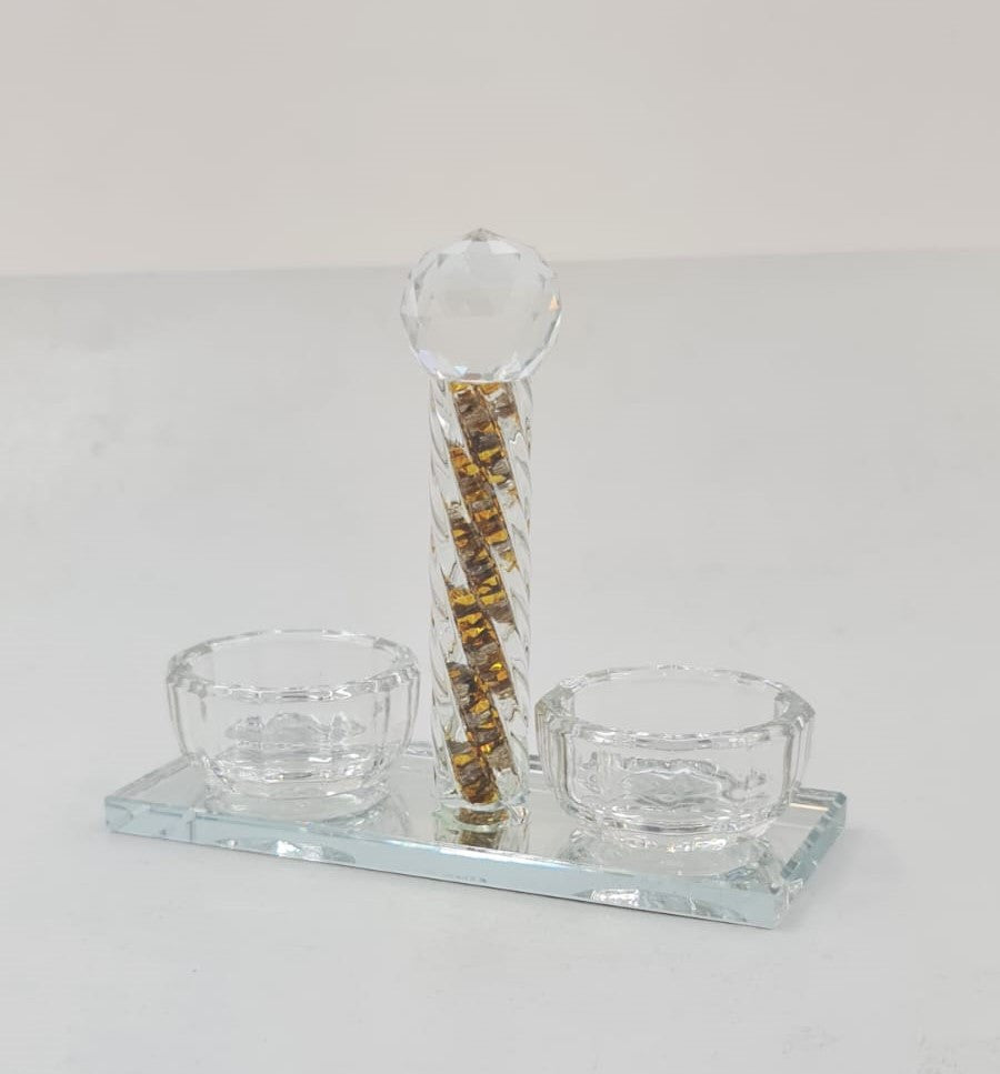 Crystal Salt & Pepper Dish-Gold Design (MC-13046G)