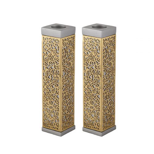 Emanuel Tall Square Candlesticks w/ Full Metal Cutout (EM-CH)