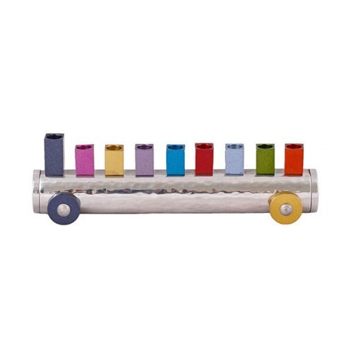 Emanuel Hammered & Anodized Small Train Menorah (EM-HNA)