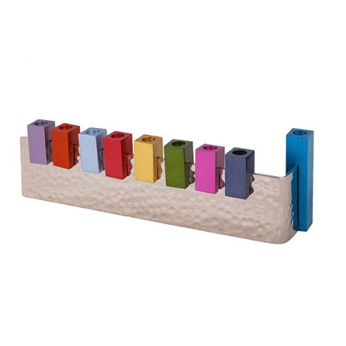 Emanuel Hammered L Shaped Menorah w/ Anodized Pieces (EM-HHD)