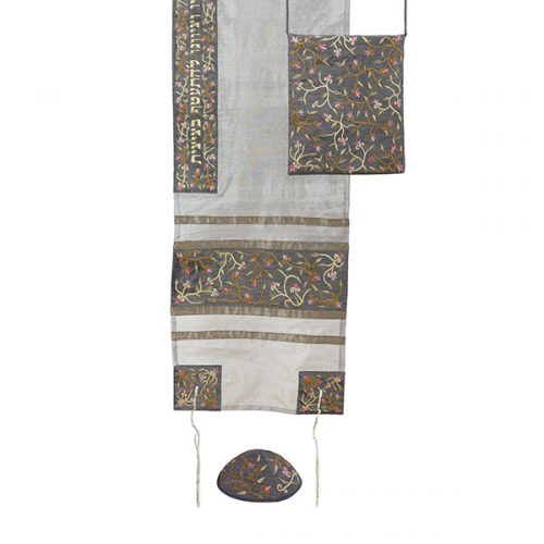 Yair Emanuel Machine Embroidered Tallit Set-- Flowers (EM-TAB1)