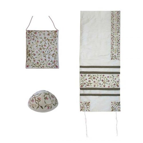 Yair Emanuel Machine Embroidered Tallit Set-- Flowers (EM-TAB1)