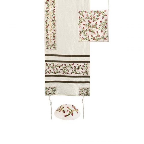 Emanuel Machine Embroidered Tallit Set-- Pomegranates (EM-TAB4)