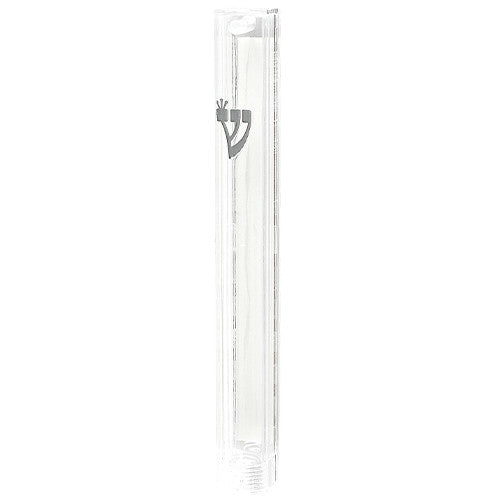 Clear Plastic Mezuzah Case Silver Shin 20cm (MZ-21078)