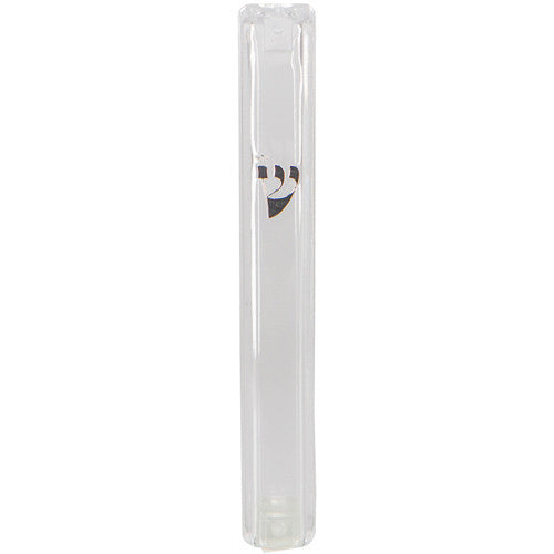 Clear Plastic Mezuzah Case Silver Shin 12cm (MZ-28951)