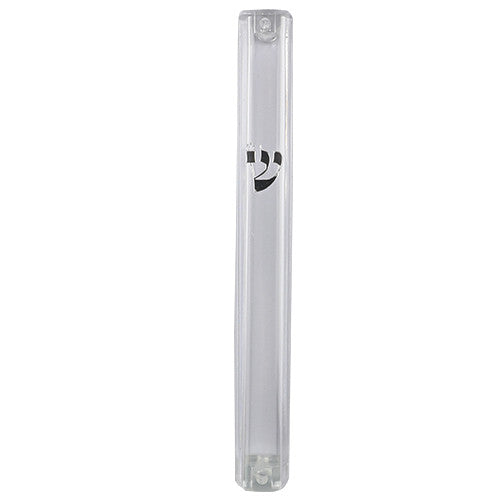 Clear Plastic Mezuzah Case Silver Shin 15cm (MZ-28952)