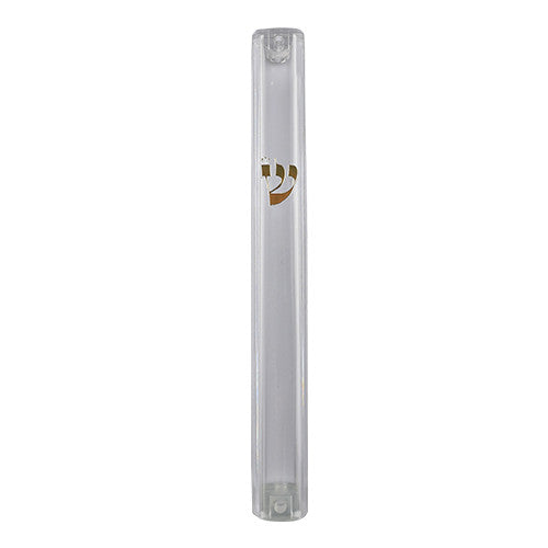 Clear Plastic Mezuzah Case Gold Shin 15cm (MZ-28282)