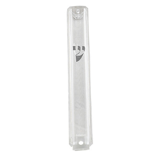 Clear Plastic Mezuzah Case Silver Shin 10cm (MZ-20874)