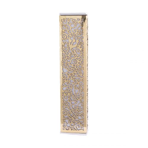 Anodized Aluminum Mezuzah Case with Metal Cutout - Pomegranate (EM-MJ2)
