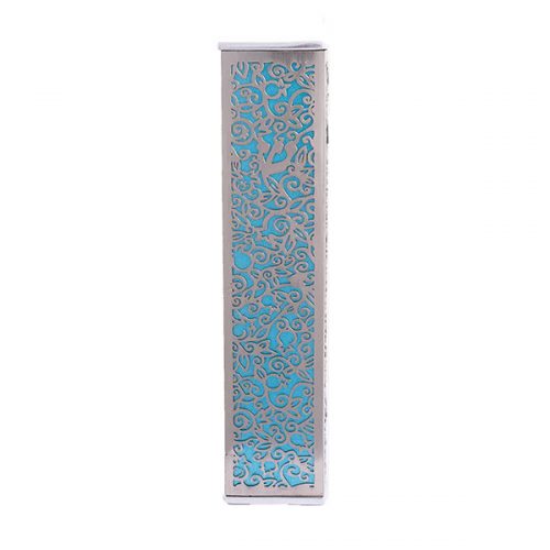 Anodized Aluminum Mezuzah Case with Metal Cutout - Pomegranate (EM-MJ2)