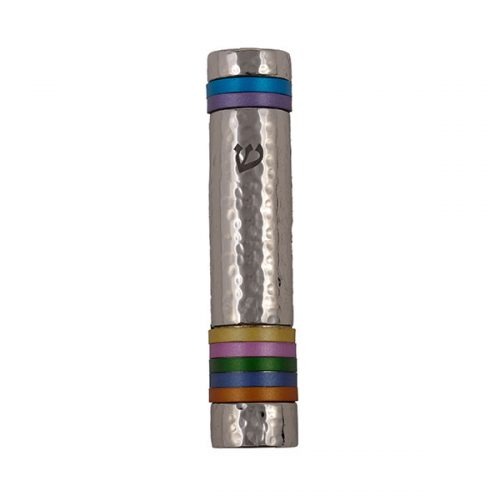 Emanuel Hammered Mezuzah Case w/ Rings 12cm (EM-MZO)