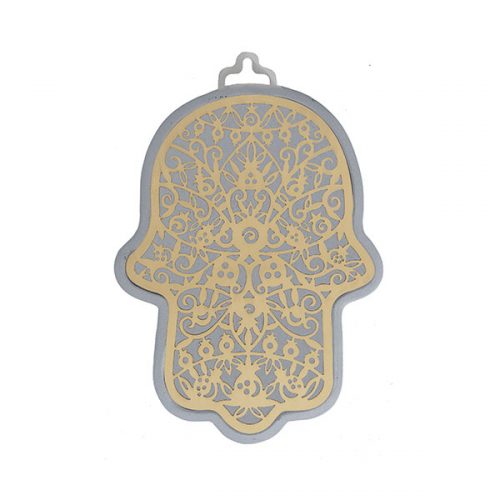 Small Anodized Aluminum Hamsa with Pomegranate Cutout (EM-HLJ1)
