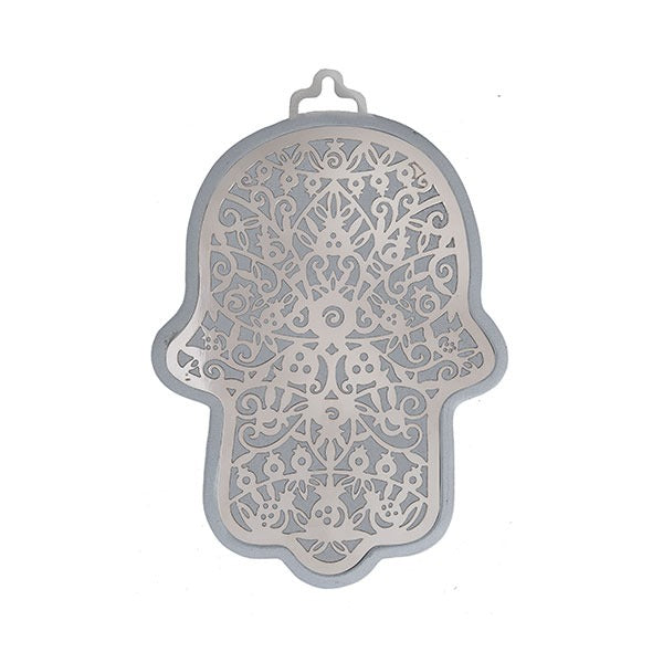 Small Anodized Aluminum Hamsa with Pomegranate Cutout (EM-HLJ1)