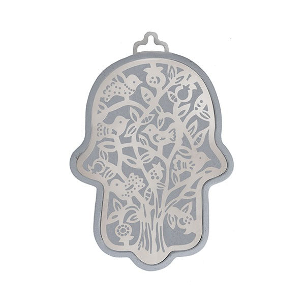 Small Anodized Aluminum Hamsa with Birds Cutout (EM-HLJ2)