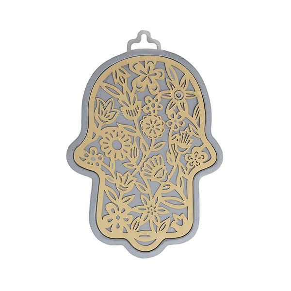 Small Anodized Aluminum Hamsa with Flower Cutout (EM-HLJ3)
