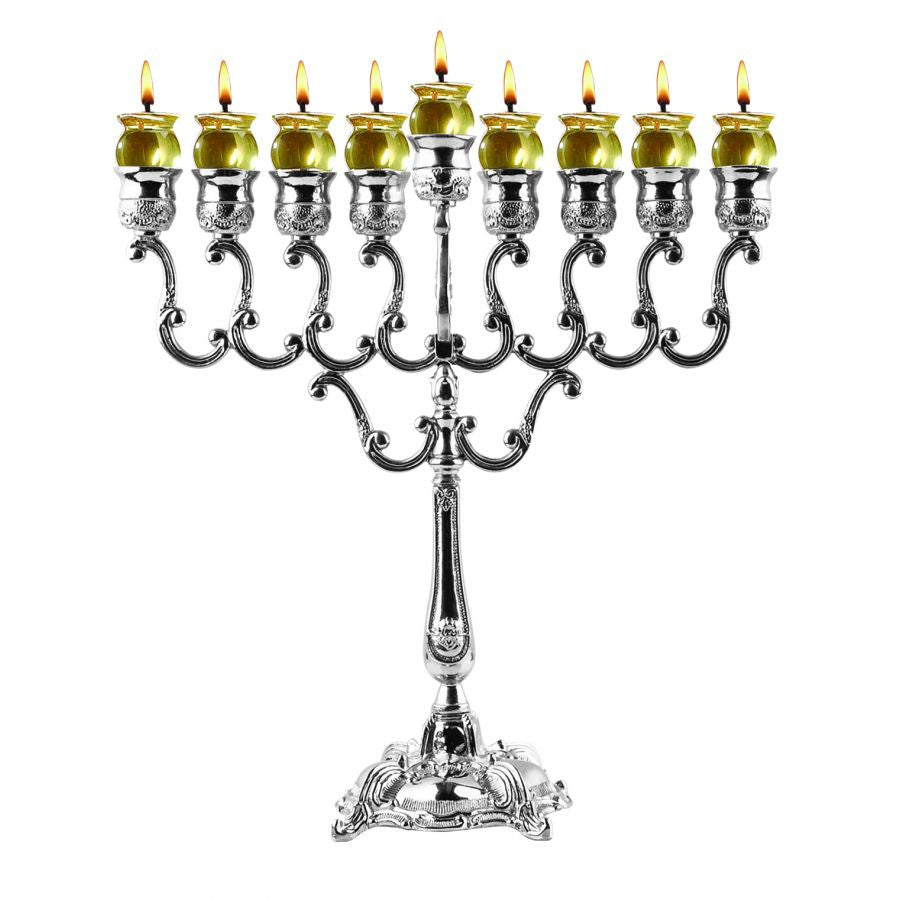 Silverplate Oil Menorah-14" (M-30237)