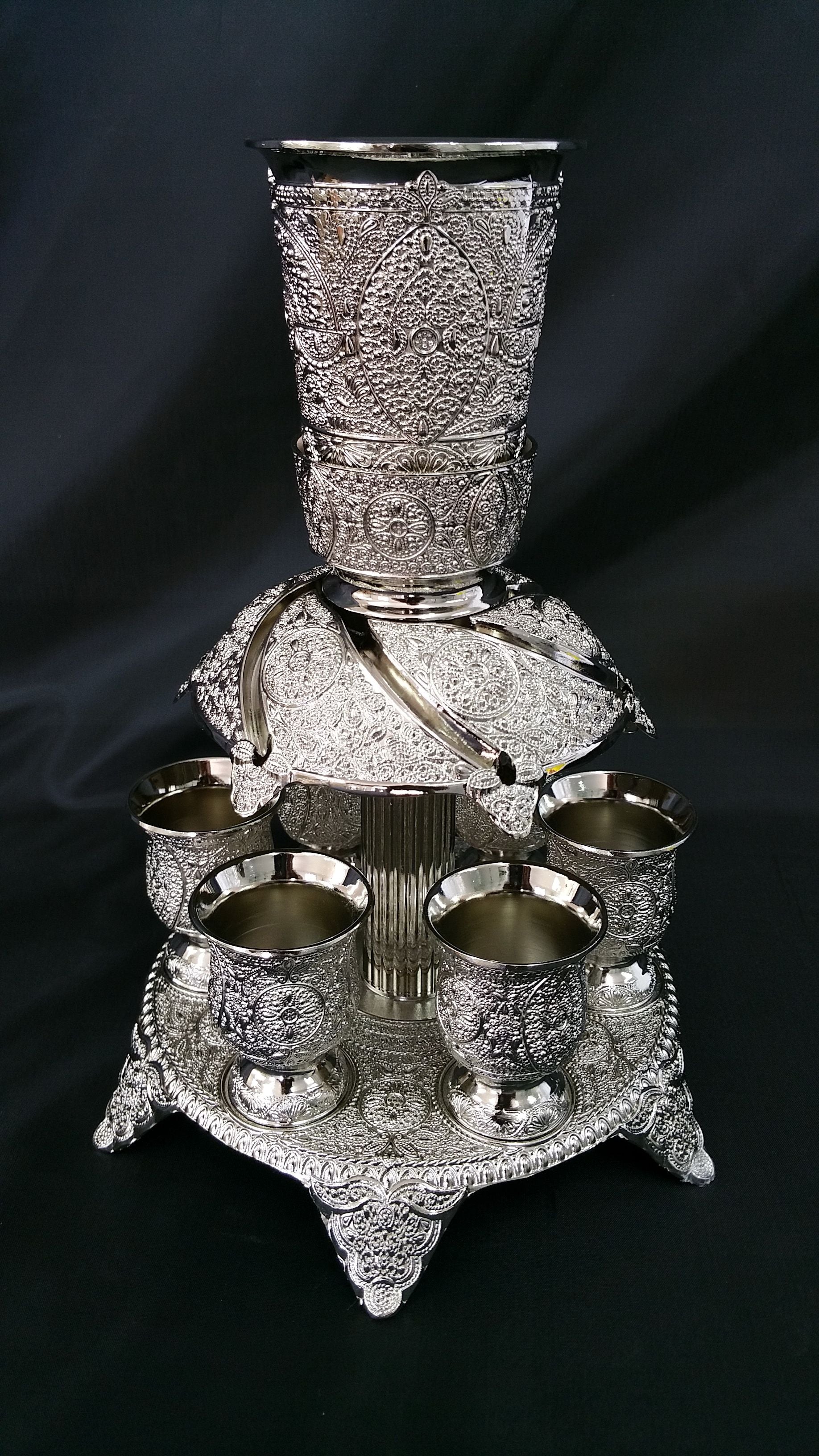 Silverplate Filigree Design 6 Cup Kiddush Fountain (SHB-3186S) SHB-X2630