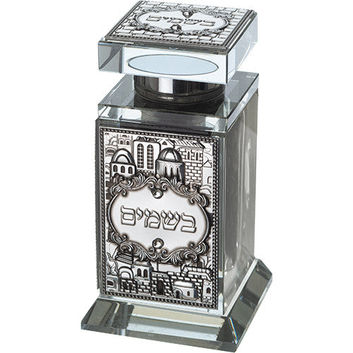 Crystal Besamim Holder W/ Metal Plaque 3" (HV-47602)