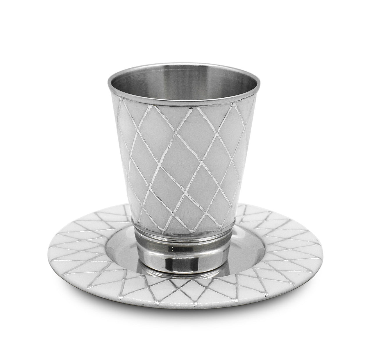 Nickel Kiddush Cup with Tray Diamond Design (KC-51670)