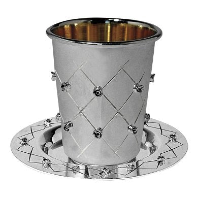 Silver plated kiddush cup with Coaster Gold Inside Flowers 516