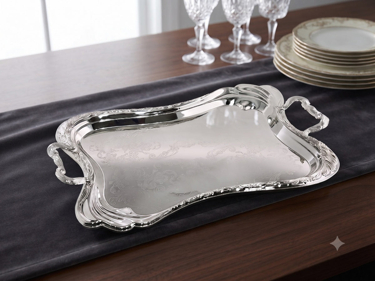 Silverplated Candlestick Tray with Handles-Floral Design 20"x14" (CP-60060)