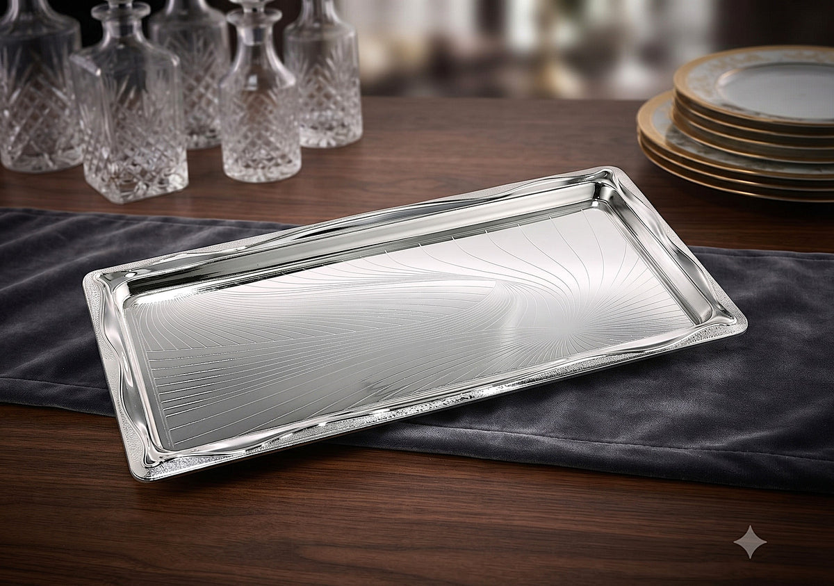 Silverplate Candlestick Tray With WaveBorder-15"x7.5" (CP-60082)