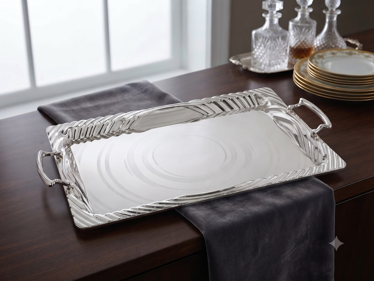 Silverplate Candlestick Tray With Wave Design-20"x13" (CP-60083)