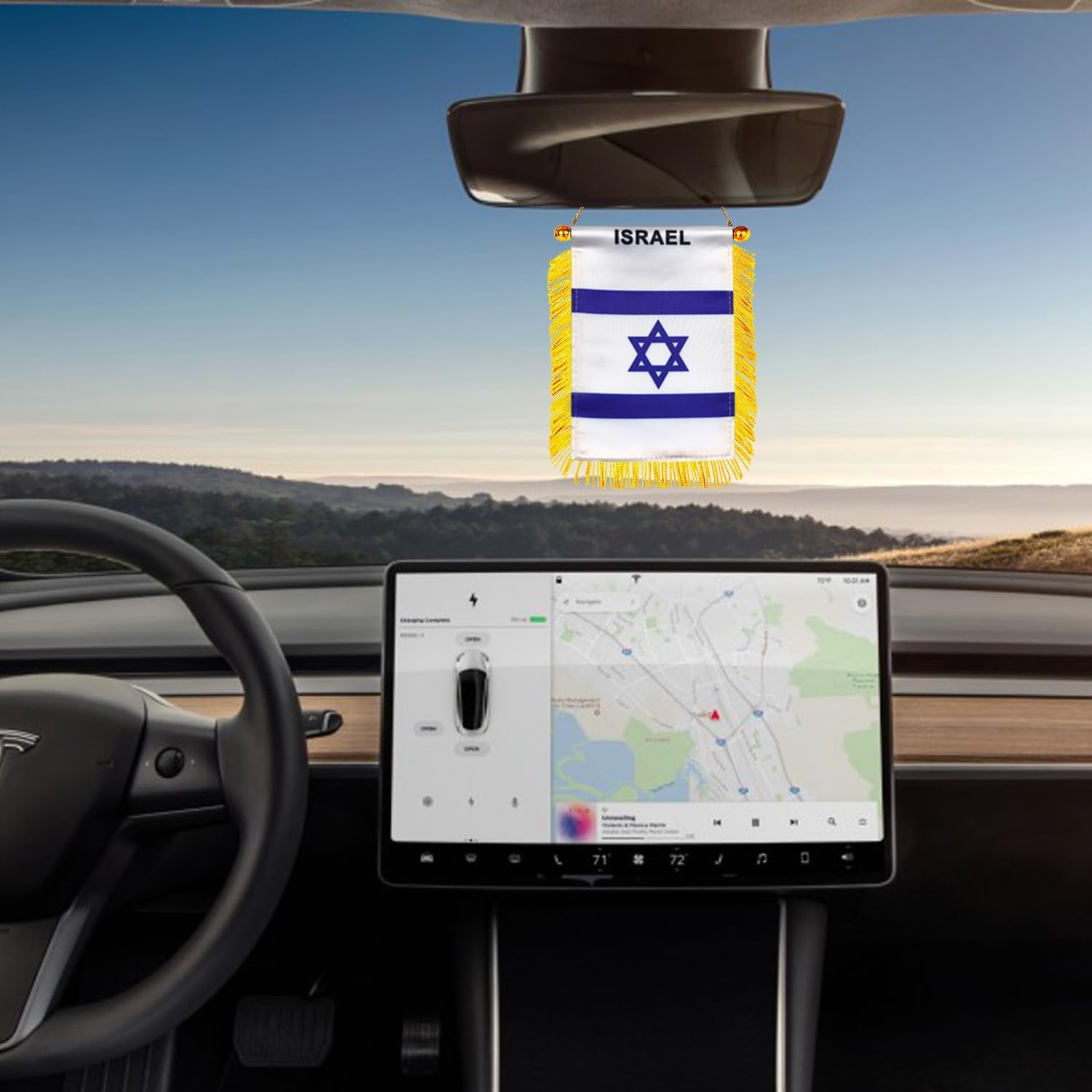Israeli Flag For Car-5.5"7" Mini Banner-W/ Suction (I-MBL)