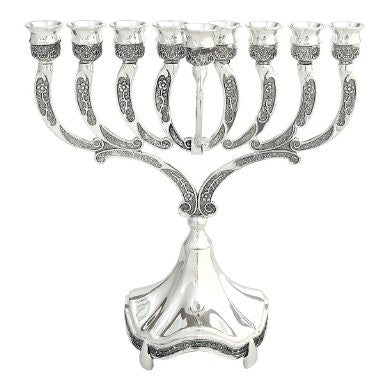 Silver Plate Chanukah menorah Oil Or Candle 9" (M-6623)