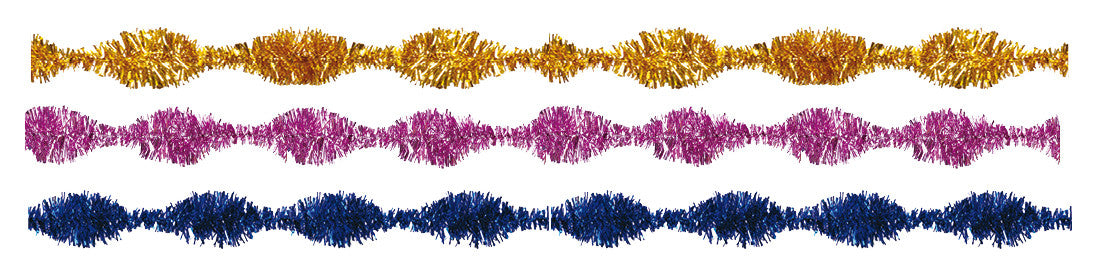 3" 12' Long Tinsel, Assorted Colors - Pack of 12 (71221)