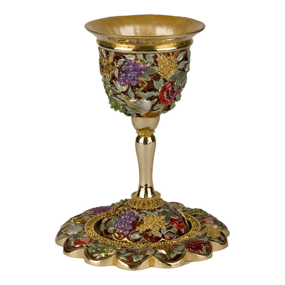 Karshi Jeweled Kiddush Goblet Seven Species Brown (KC-7323)