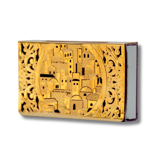 Lasercut Gold Matchbox Holder-Jerusalem Floral Design (MB-OJ8GP)