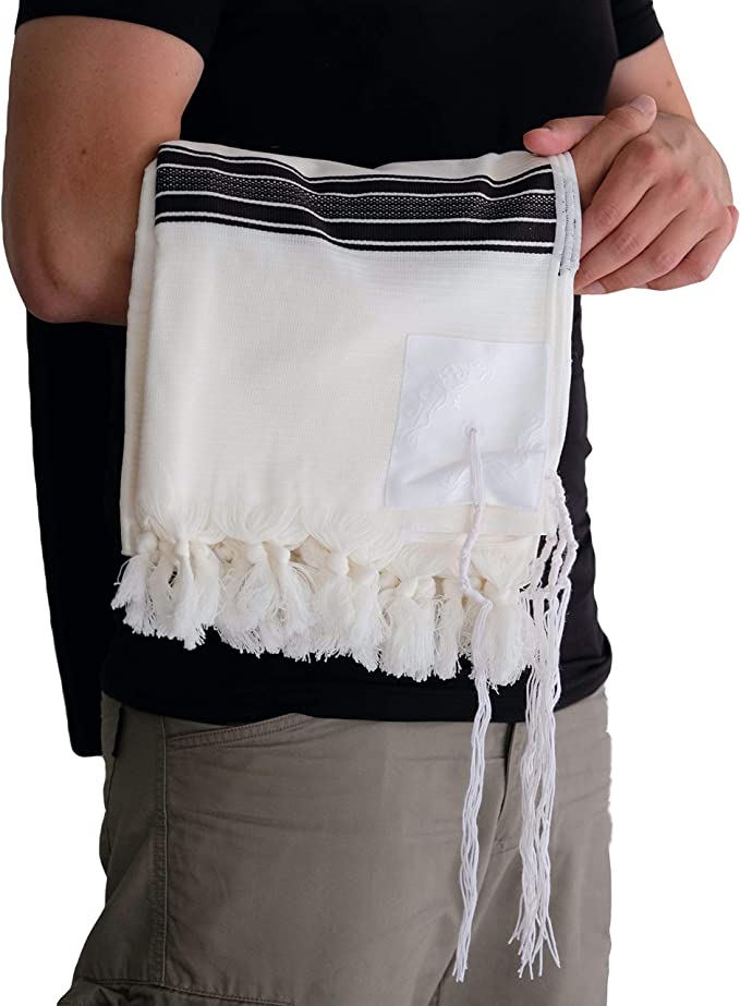 Cotton Tallis-White Lines With Silver (TAL-COTWS)