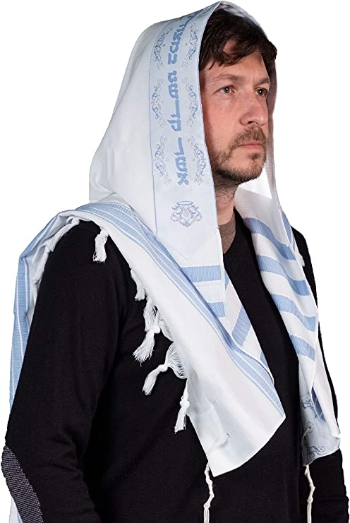 Cotton Tallis-White Lines With Silver (TAL-COTWS)