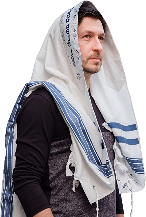 Cotton Tallis-White Lines With Silver (TAL-COTWS)