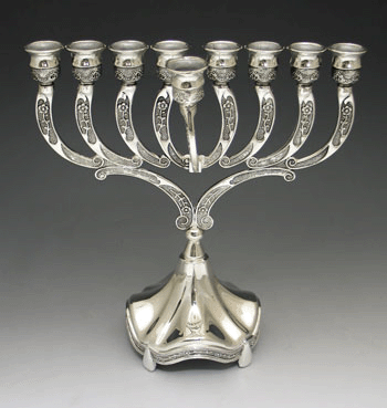 Silver Plate Chanukah Oil or Candle Menorah 9" (M-883)