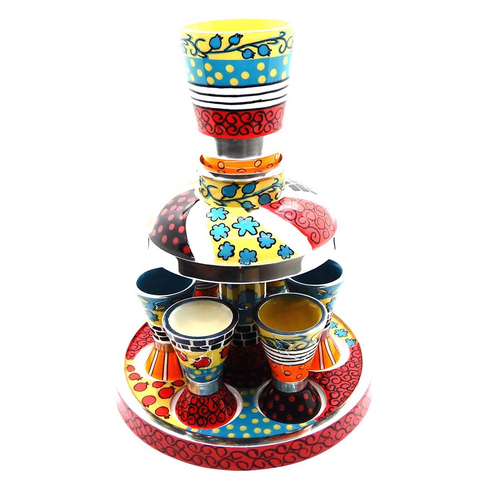 Hadarya Hand Painted Kiddush Fountain-6 Cups-Colorful (SHB-HDR9102)