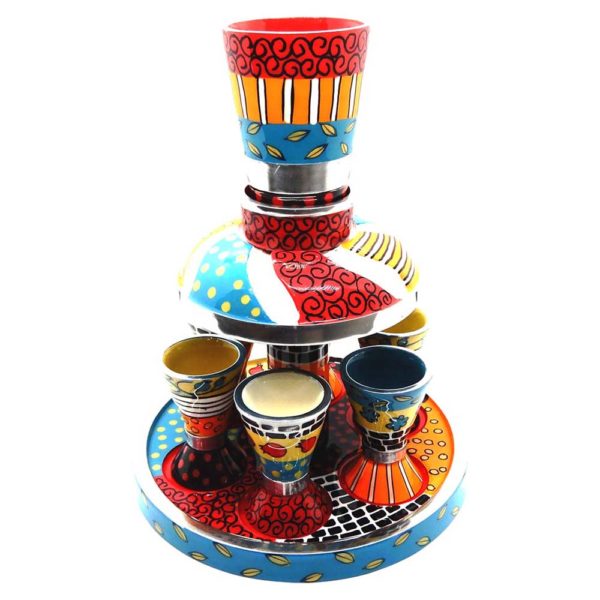 Hadarya Hand Painted Kiddush Fountain-6 Cups-Colorful (SHB-HDR9103)