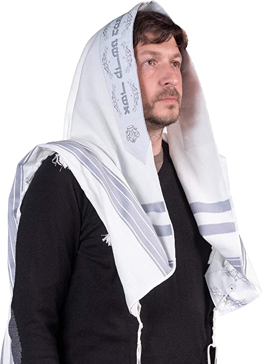 Cotton Tallis-White Lines With Silver (TAL-COTWS)