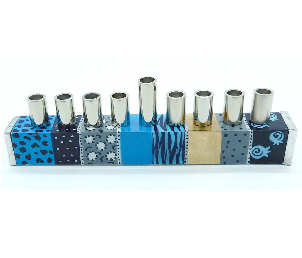 Hadarya Hand Painted Candle Menorah-Blue Colors (M-HDR9222)