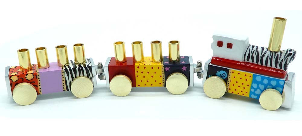 Hadarya Hand Painted Train Candle Menorah-Colorful (M-HDR9225)