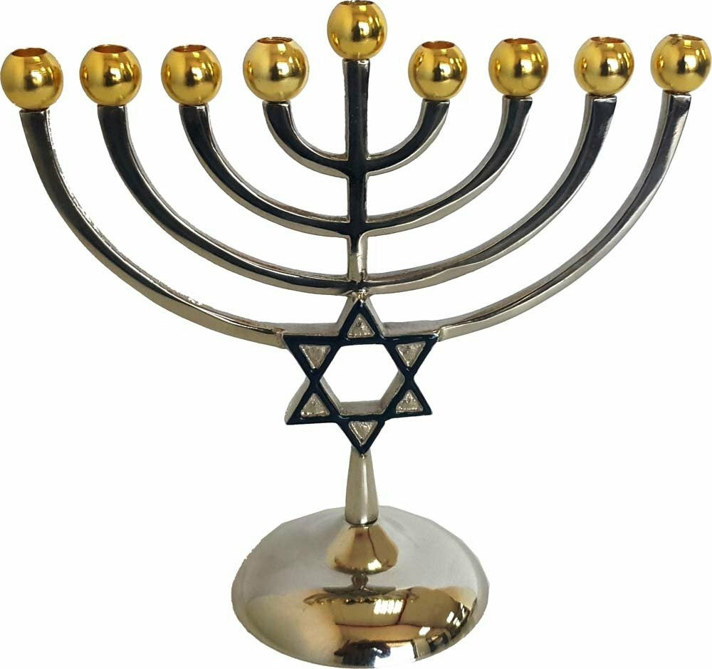 Classic Star Nickle & Gold Menorah (M-9552)