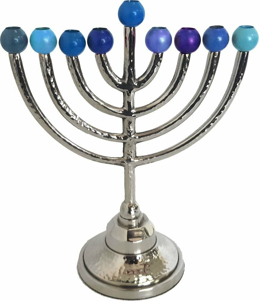 Classic Hammered & Anodized Chanukah Menorah (M-9556)