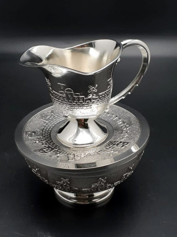 Stainless Steel Mayim Achronim Set-Jerusalem-6"H (MA-127S)