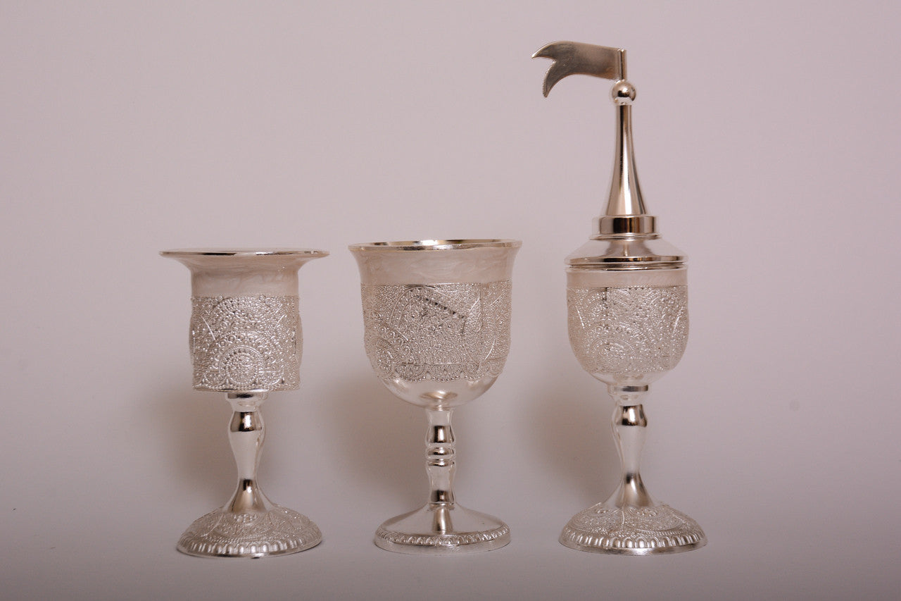 Nickel Plated & Ivory Enamel Havdallah Set (HV-AVI135EX)
