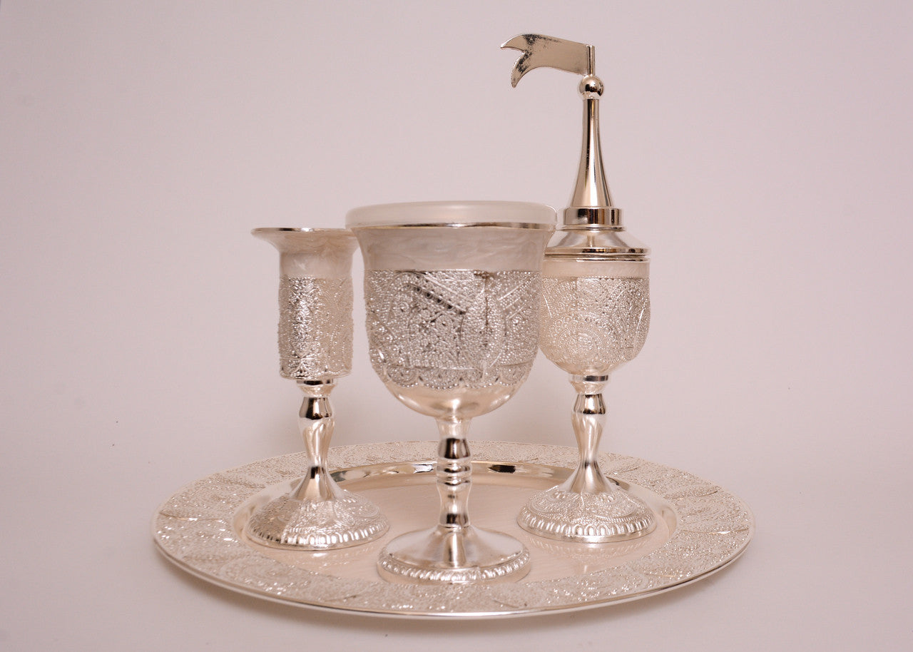 Nickel Plated & Ivory Enamel Havdallah Set (HV-AVI135EX)