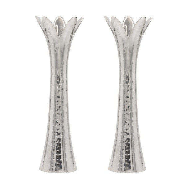 Emanuel Hammered Flower Shaped Candlesticks-Silver 8" (EM-CAA1)