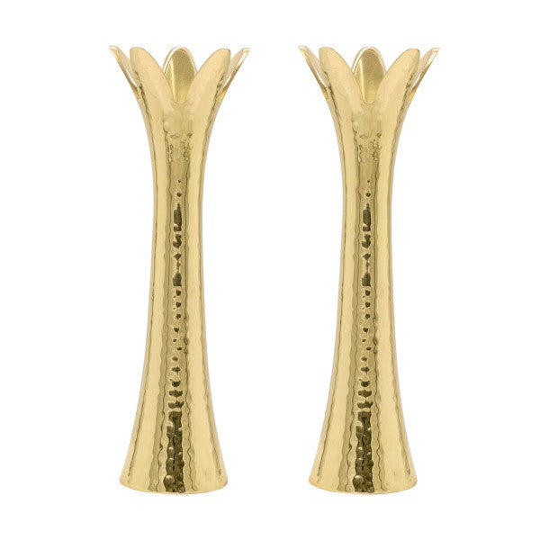 Emanuel Hammered Flower Shaped Candlesticks-Gold 8" (EM-CAA2)